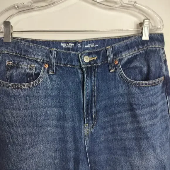 5105) Old Navy 10 Tall Hi Rise Baggy Wide Leg Drapey Denim Mediums Wash - Picture 3 of 9